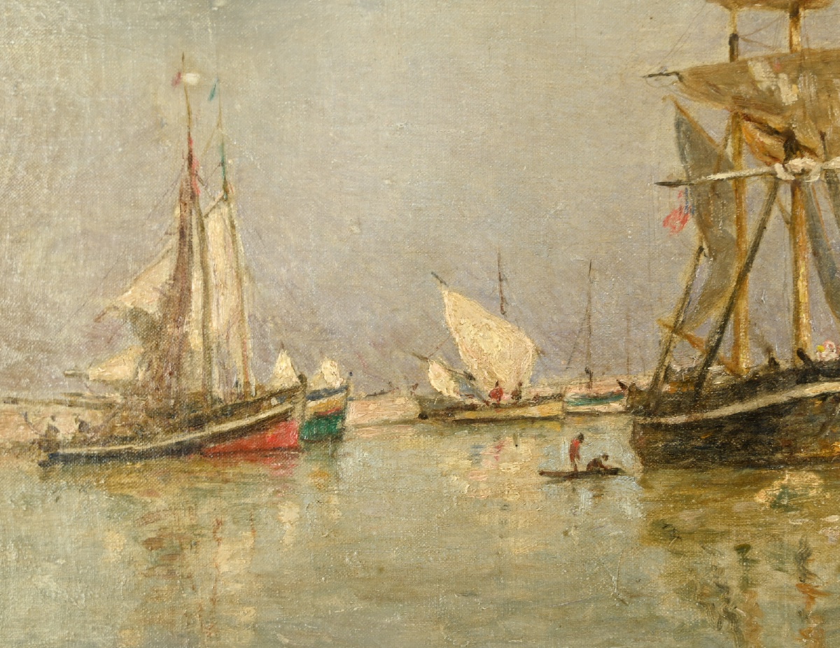  Louis-alexandre Dubourg (1821 - 1891) Sailing Ship In Honfleur Harbor-photo-4