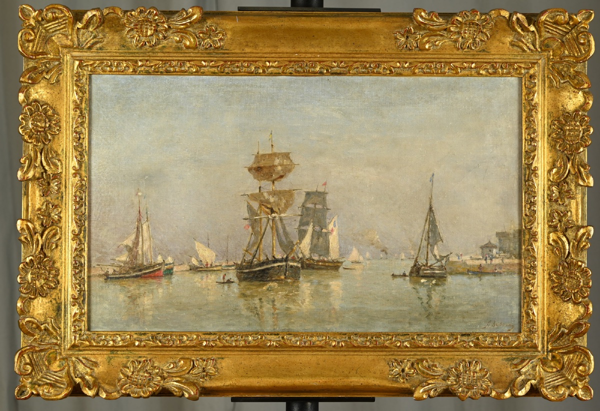  Louis-alexandre Dubourg (1821 - 1891) Sailing Ship In Honfleur Harbor-photo-6