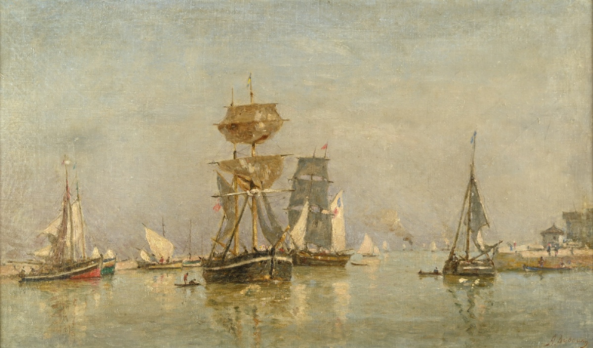  Louis-alexandre Dubourg (1821 - 1891) Sailing Ship In Honfleur Harbor