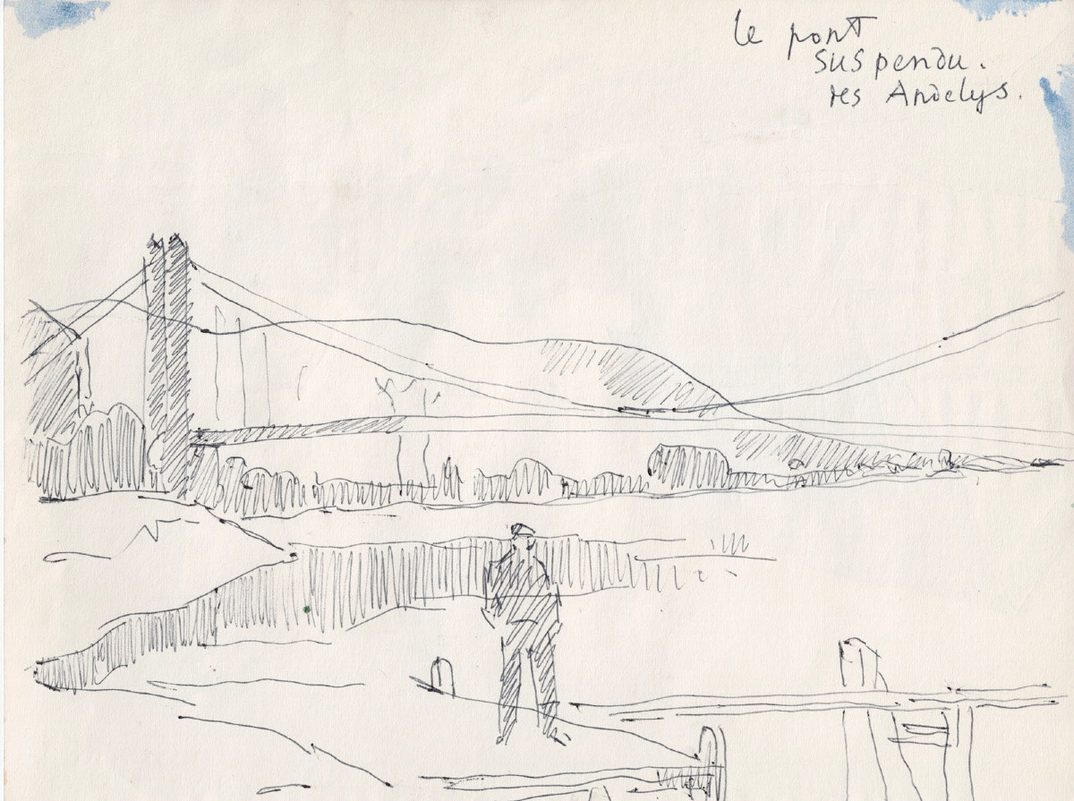  René SAUTIN (1881 - 1968)  : Maison à colombages - Le pont suspendu, les Andelys-photo-3