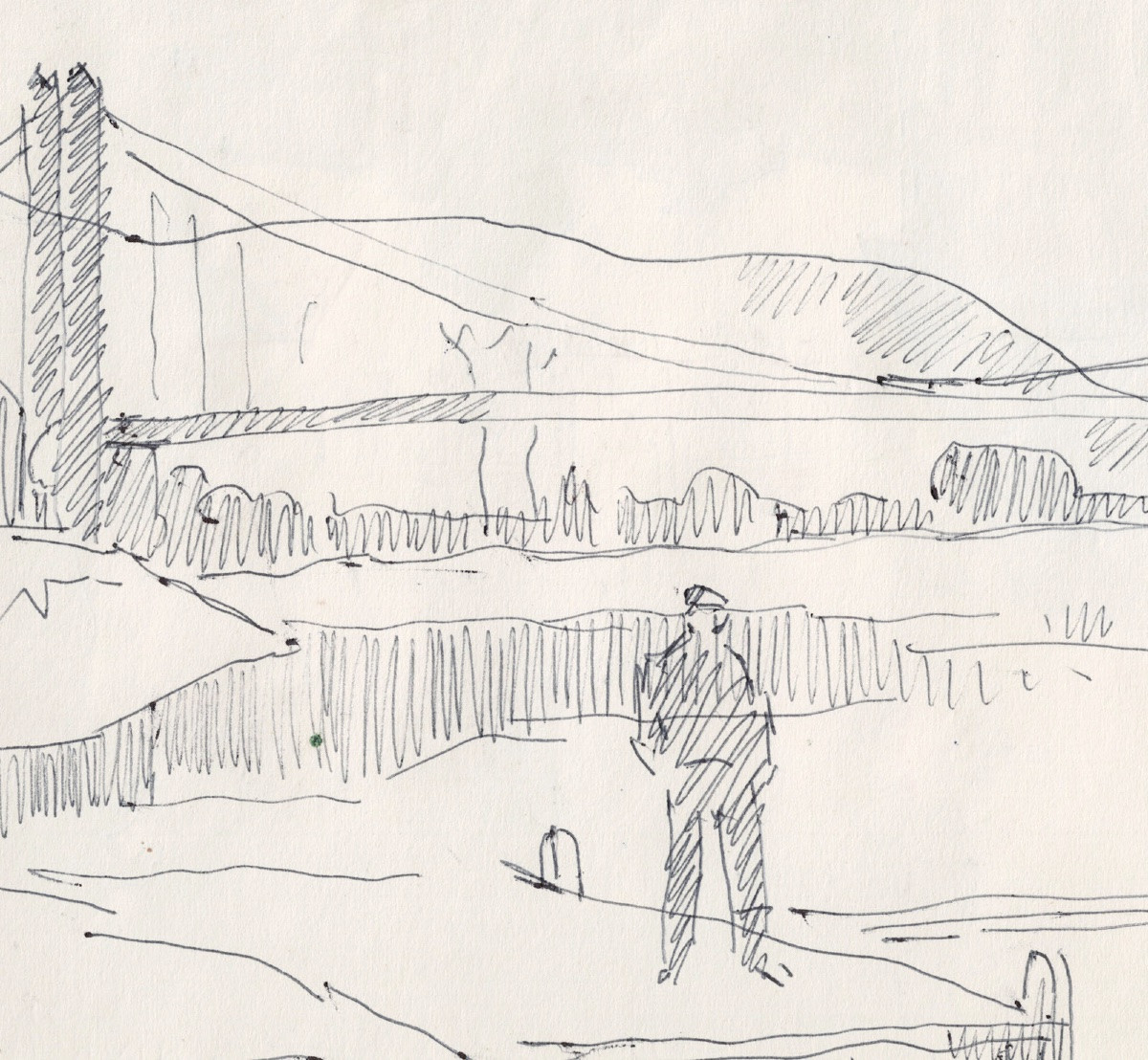  René SAUTIN (1881 - 1968)  : Maison à colombages - Le pont suspendu, les Andelys-photo-1