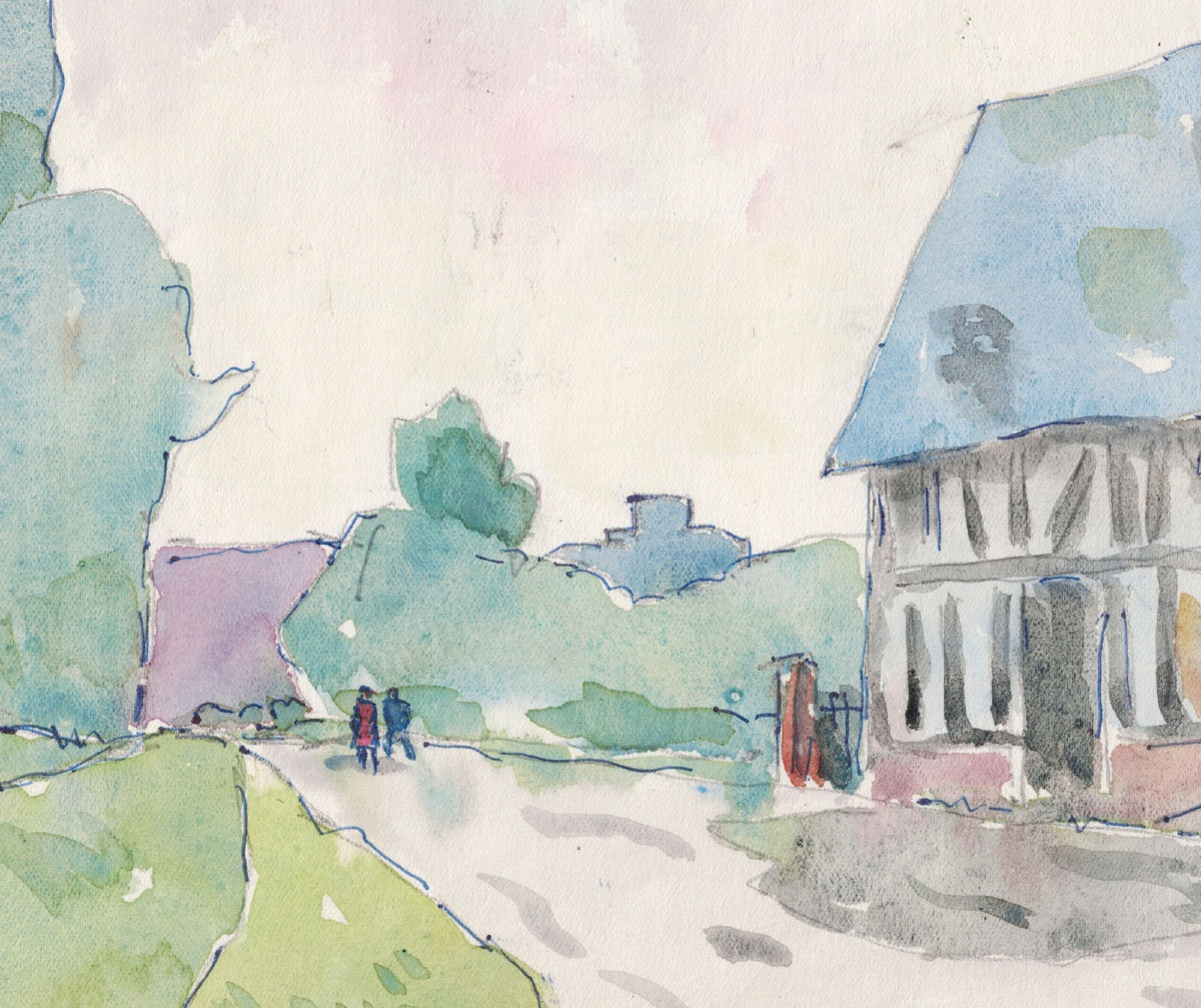  René SAUTIN (1881 - 1968)  : Maison à colombages - Le pont suspendu, les Andelys-photo-2