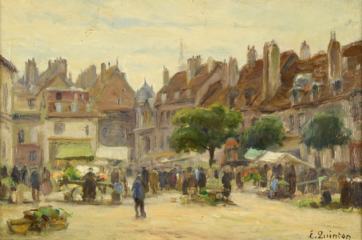 Edmond Quinton (1892-1969) - Market Day In The Village Square