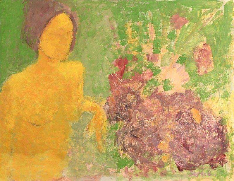 Lyne SEYBEL (1919-2009) : Nu aux fleurs-photo-3