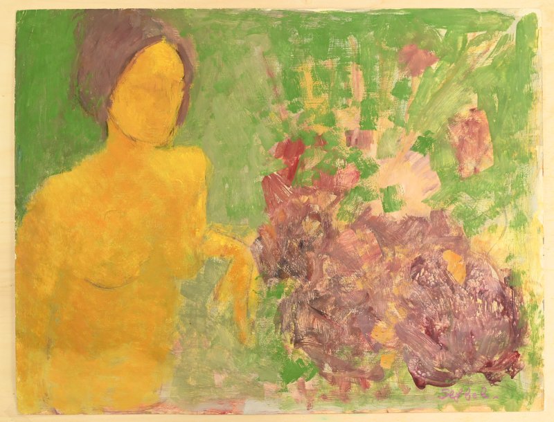 Lyne SEYBEL (1919-2009) : Nu aux fleurs-photo-2