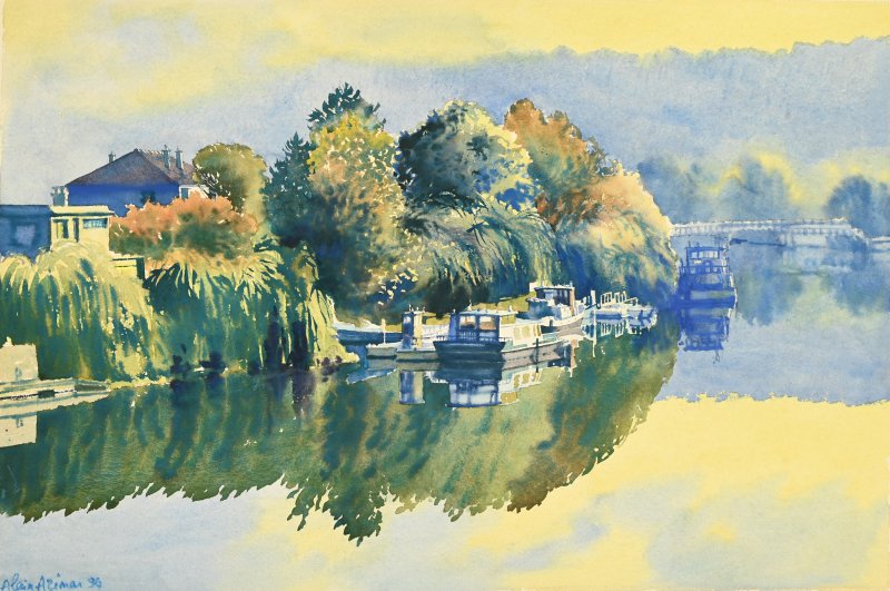 Alain Azemar (1953-1998) :the Seine At Bougival, In The Evening-photo-2