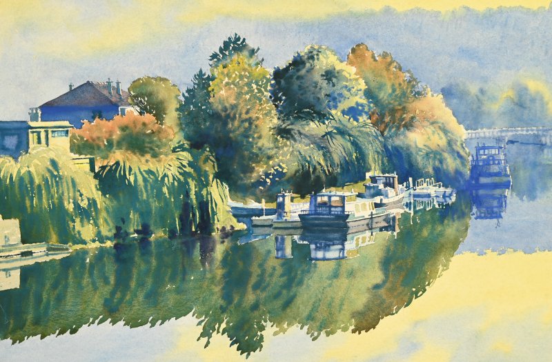 Alain Azemar (1953-1998) :the Seine At Bougival, In The Evening-photo-3