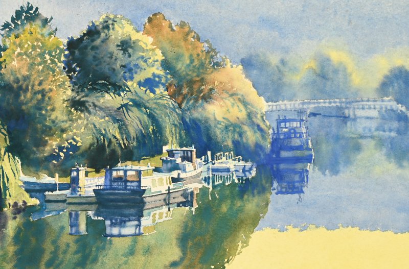 Alain Azemar (1953-1998) :the Seine At Bougival, In The Evening-photo-4