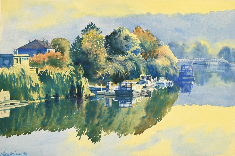 Alain Azemar (1953-1998) :the Seine At Bougival, In The Evening
