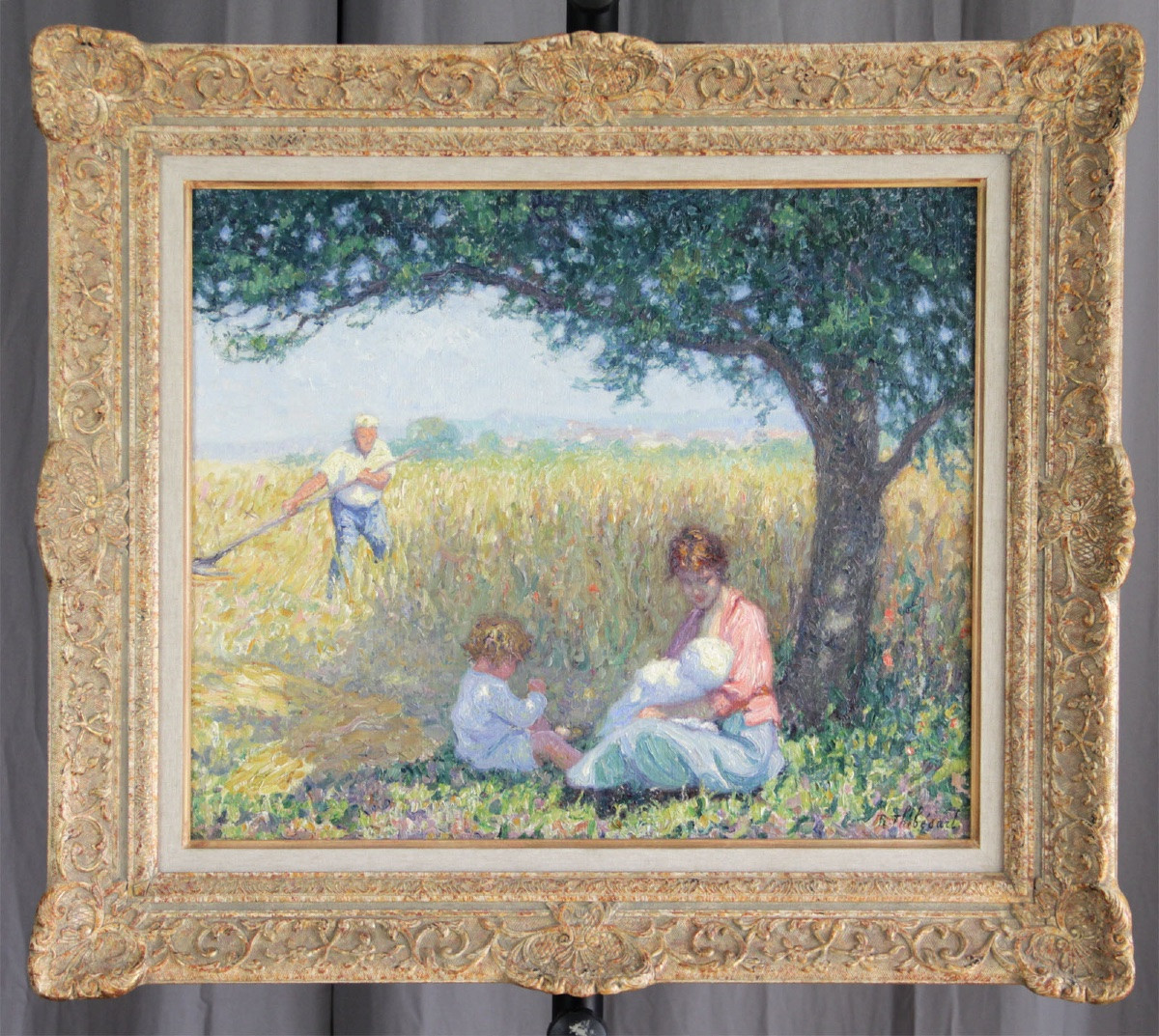 Raymond THIBESART (1874–1968)  :  Scène de moisson, le déjeuner  -photo-3