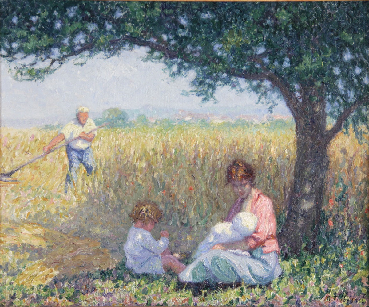 Raymond THIBESART (1874–1968)  :  Scène de moisson, le déjeuner  