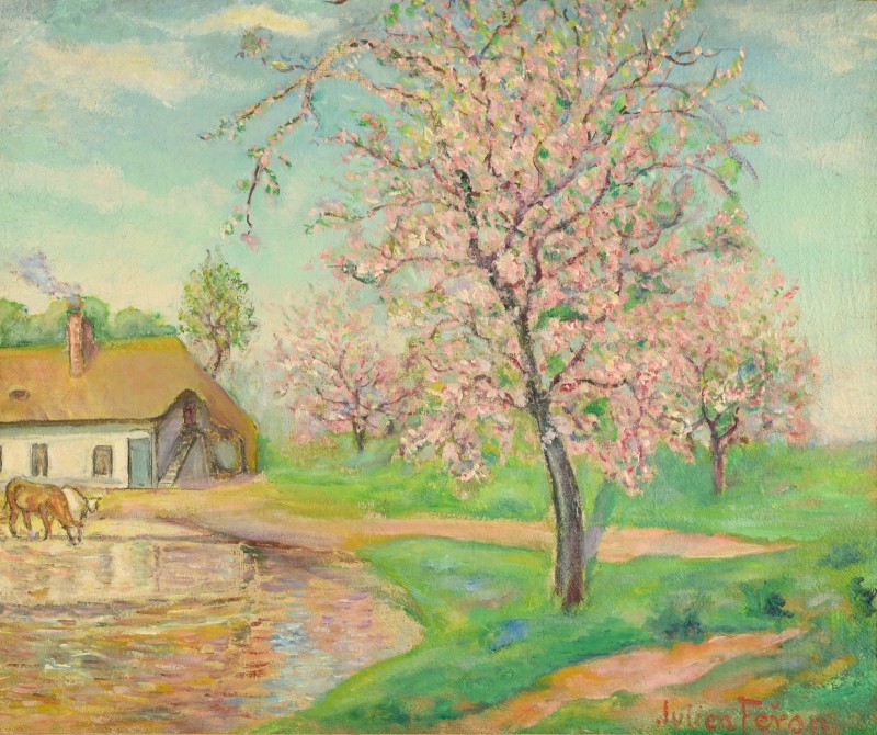 Julien FERON (1864-1944) : Cerisier en fleurs en normandie