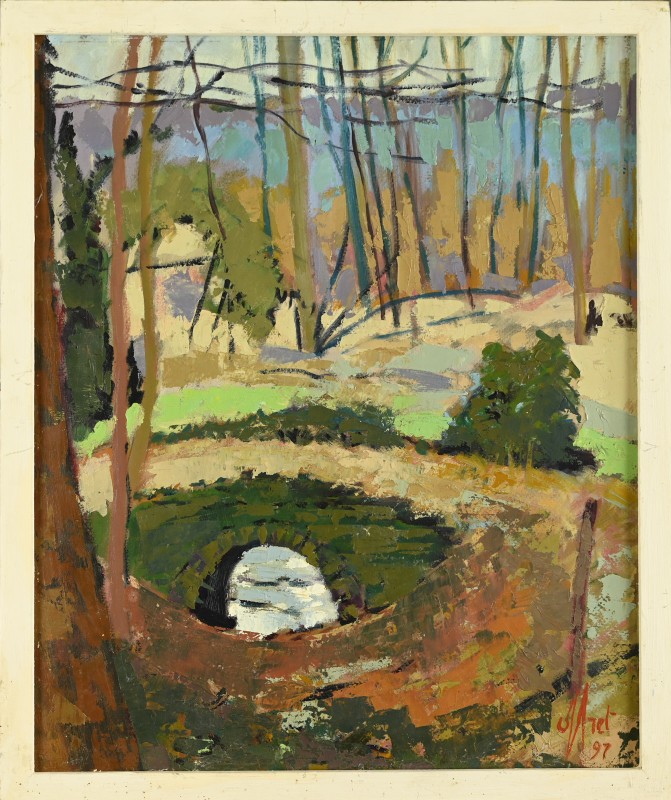 The Bridge In The Forest – Yves Offret (1946–2004) – Oil On Board, 1997-photo-3