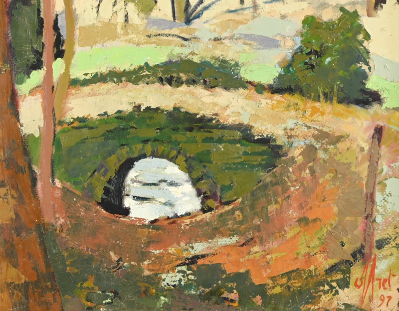 The Bridge In The Forest – Yves Offret (1946–2004) – Oil On Board, 1997-photo-4