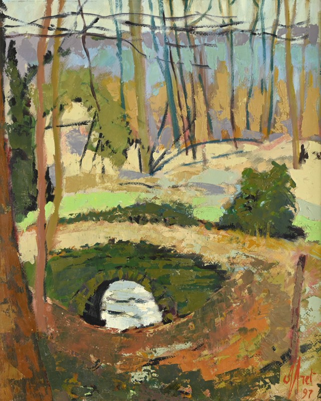 The Bridge In The Forest – Yves Offret (1946–2004) – Oil On Board, 1997