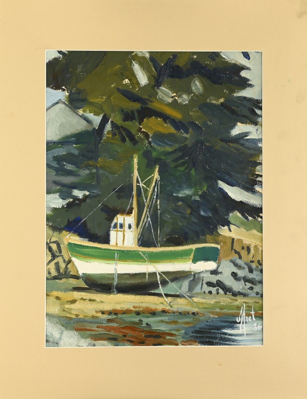 Yves OFFRET (1946 - 2004) : Bateau à marée basse-photo-1