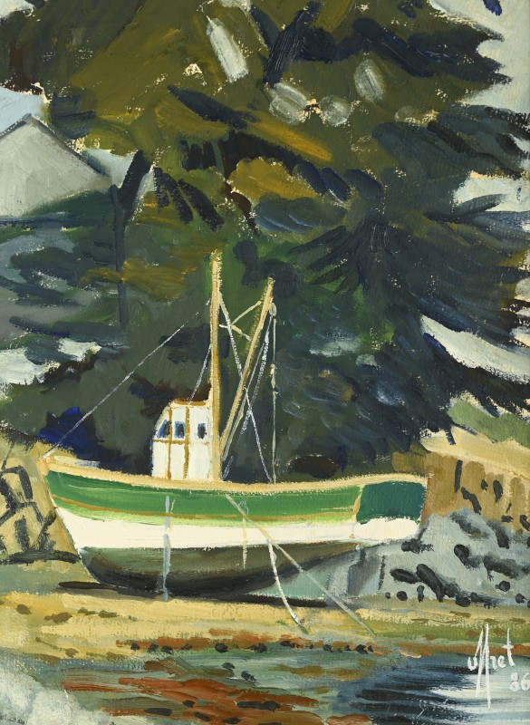 Yves OFFRET (1946 - 2004) : Bateau à marée basse