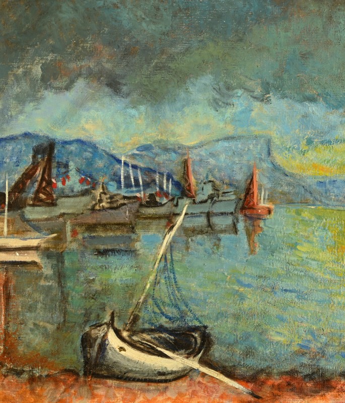 Yvonne APPENNINI (1928-1998) : Ciel d'orage sur le port-photo-2