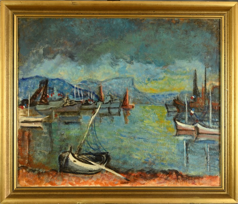 Yvonne APPENNINI (1928-1998) : Ciel d'orage sur le port-photo-3