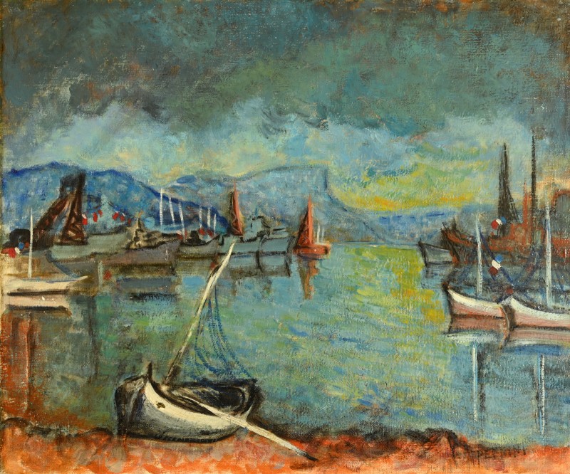 Yvonne APPENNINI (1928-1998) : Ciel d'orage sur le port