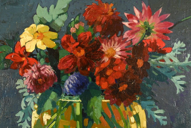 C. ZAMBONNELLI (XIX-XXe) :Bouquet au vase rond et au livre-photo-3