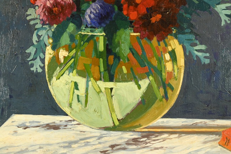 C. ZAMBONNELLI (XIX-XXe) :Bouquet au vase rond et au livre-photo-4