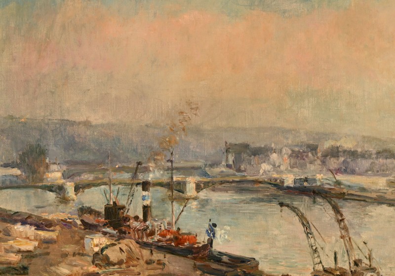 Alfred Gaston GUILLOUX (1871-1952) : Animation sur la Seine à Rouen-photo-2