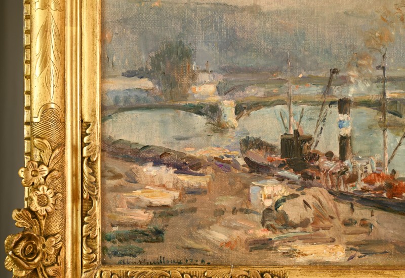 Alfred Gaston GUILLOUX (1871-1952) : Animation sur la Seine à Rouen-photo-1
