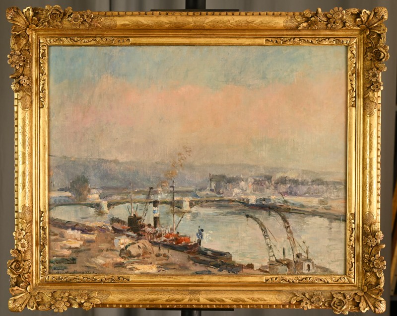 Alfred Gaston GUILLOUX (1871-1952) : Animation sur la Seine à Rouen-photo-3