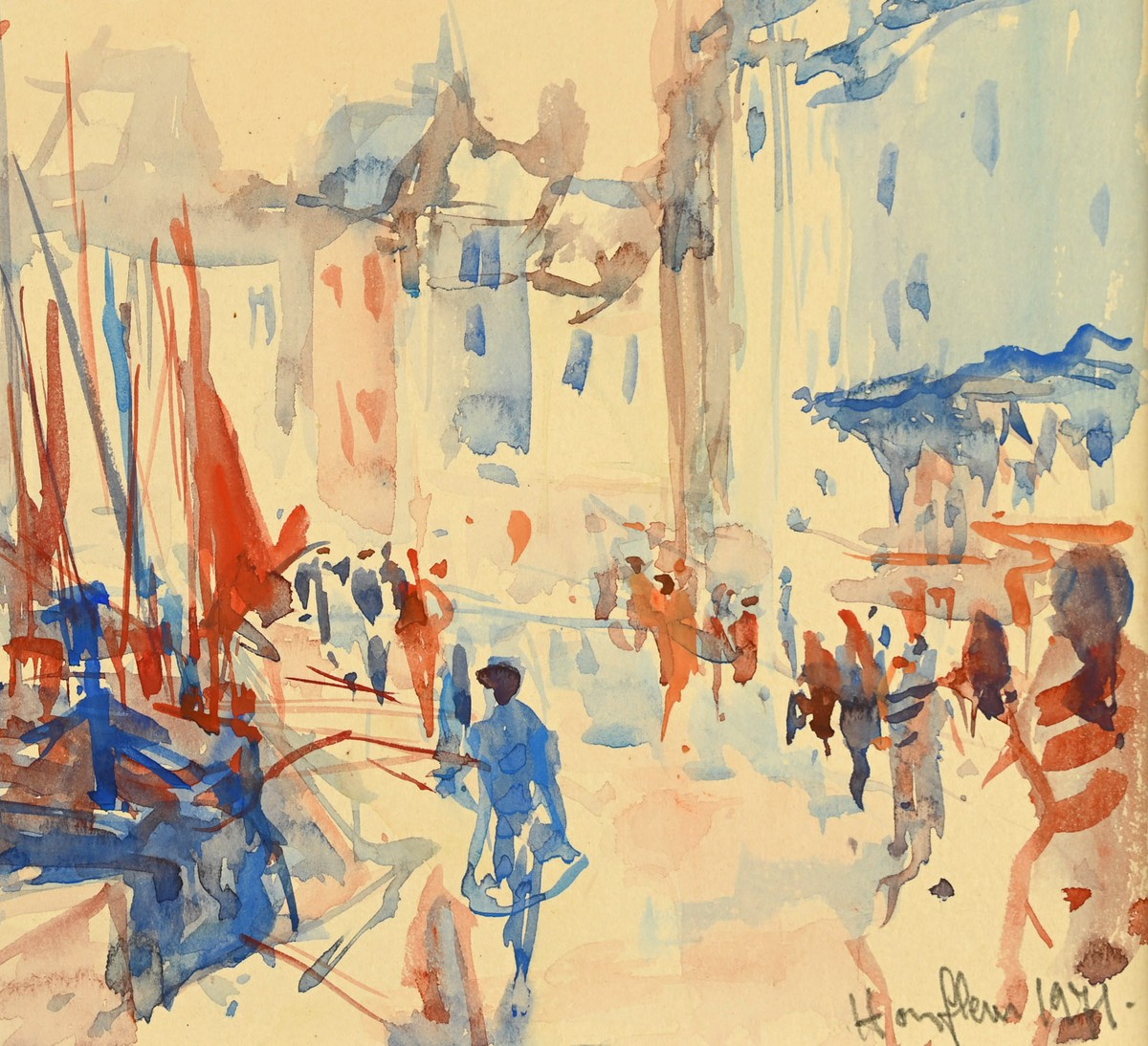 Bernard LORIOT (1925 – 1998) : Les quais à Honfleur-photo-2
