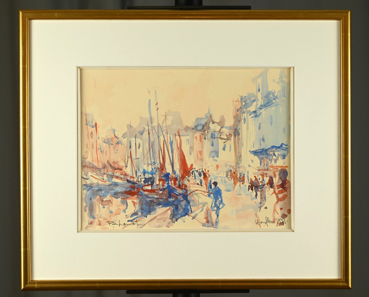 Bernard LORIOT (1925 – 1998) : Les quais à Honfleur-photo-3
