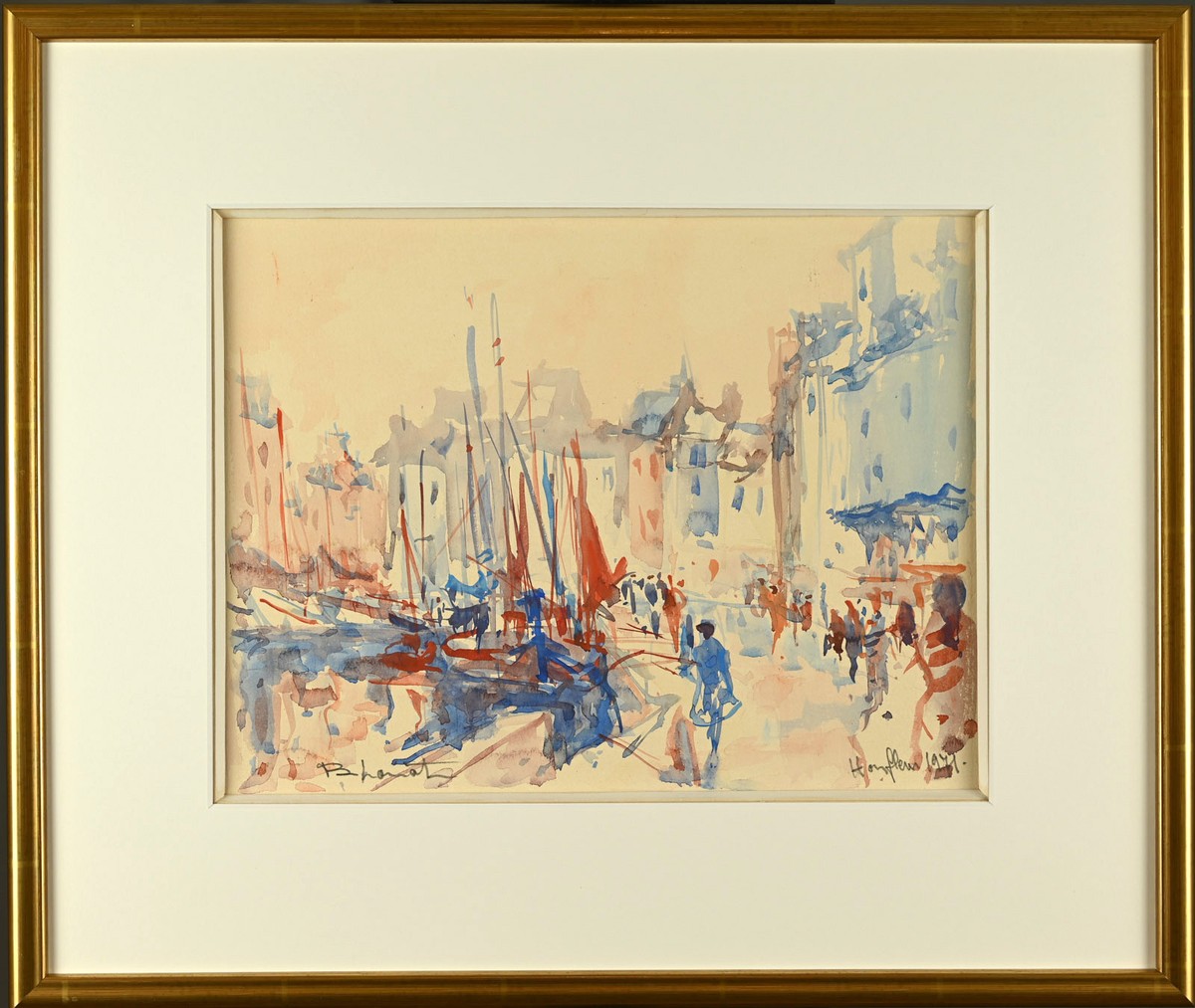 Bernard LORIOT (1925 – 1998) : Les quais à Honfleur-photo-4