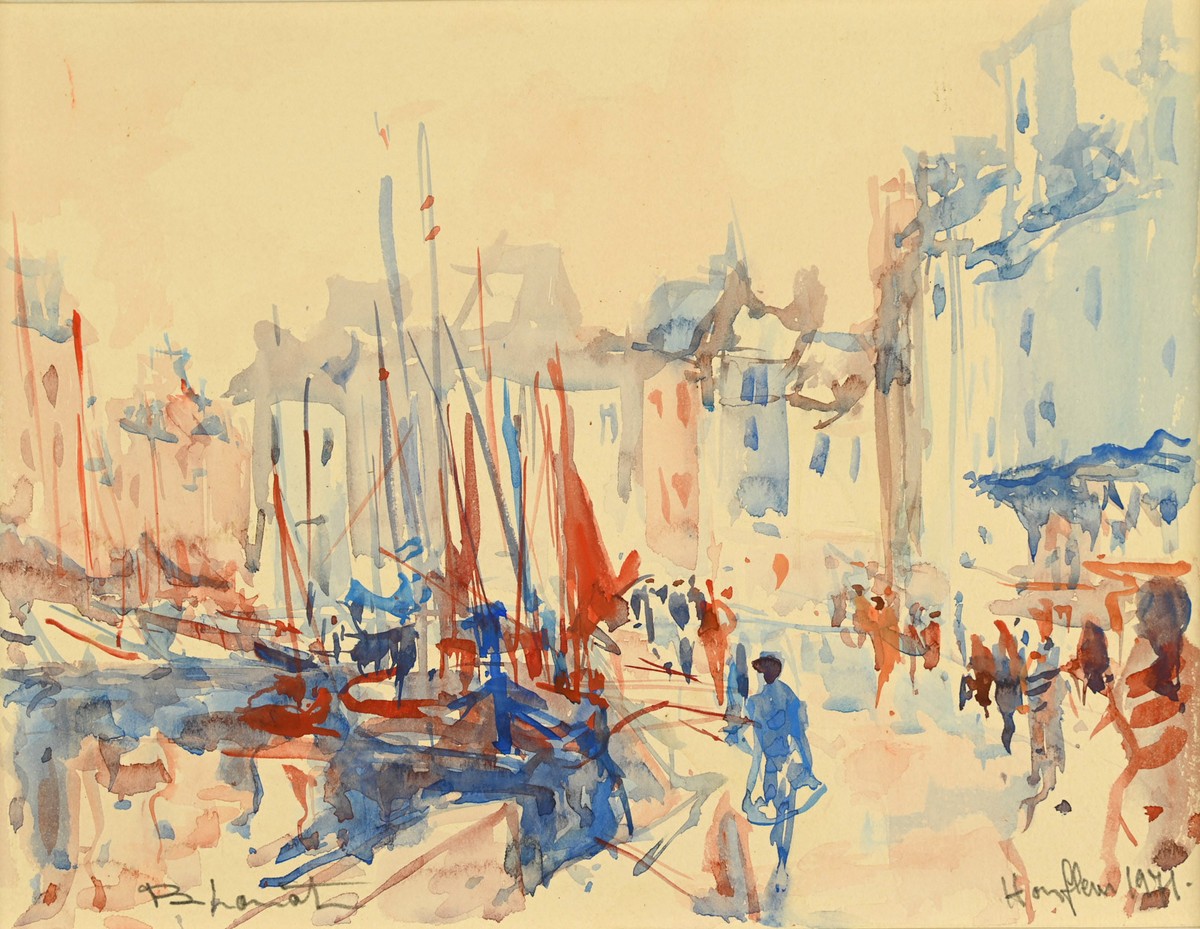 Bernard LORIOT (1925 – 1998) : Les quais à Honfleur-photo-3