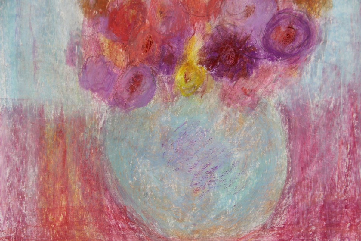 Lyne Seybel: Bouquet Au Vase Bleu-photo-3