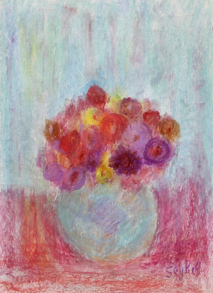 Lyne Seybel : Bouquet Au Vase Bleu