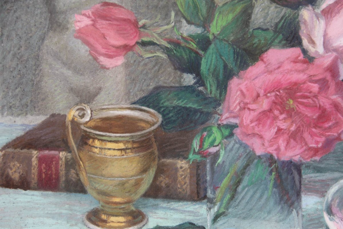 Hippolyte Madelaine (1871-1966): Vase Of Roses-photo-2