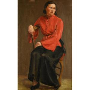  ANONYME 19e : Femme à la tunique rouge