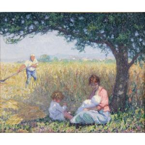 Raymond THIBESART (1874–1968)  :  Scène de moisson, le déjeuner  