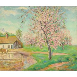 Julien FERON (1864-1944) : Cerisier en fleurs en normandie