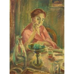 Ecole française (XIX-XXe)  : Femme attablée