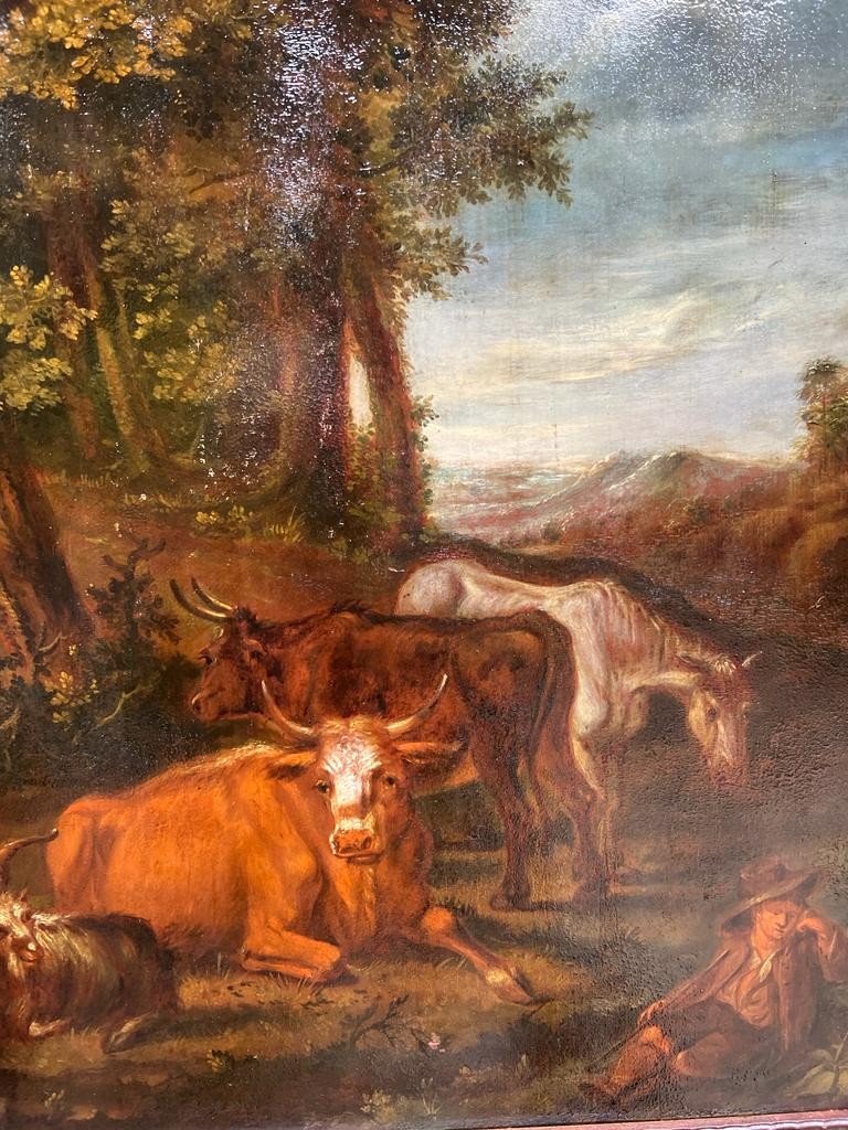 Tableau, Vaches Dans Le Prés.  XVlll ème. -photo-2