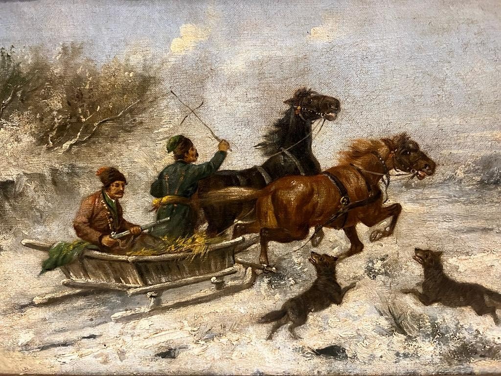 Tableau, Les Loups Attaquent Un Traîneau, Des Chasseur  Russe. -photo-3