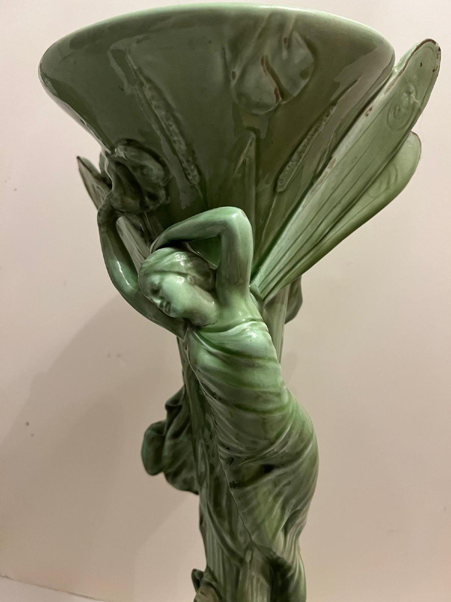 Vase Art Nouveau Femme Libélule Clément Massier 1847 à 1917.-photo-2