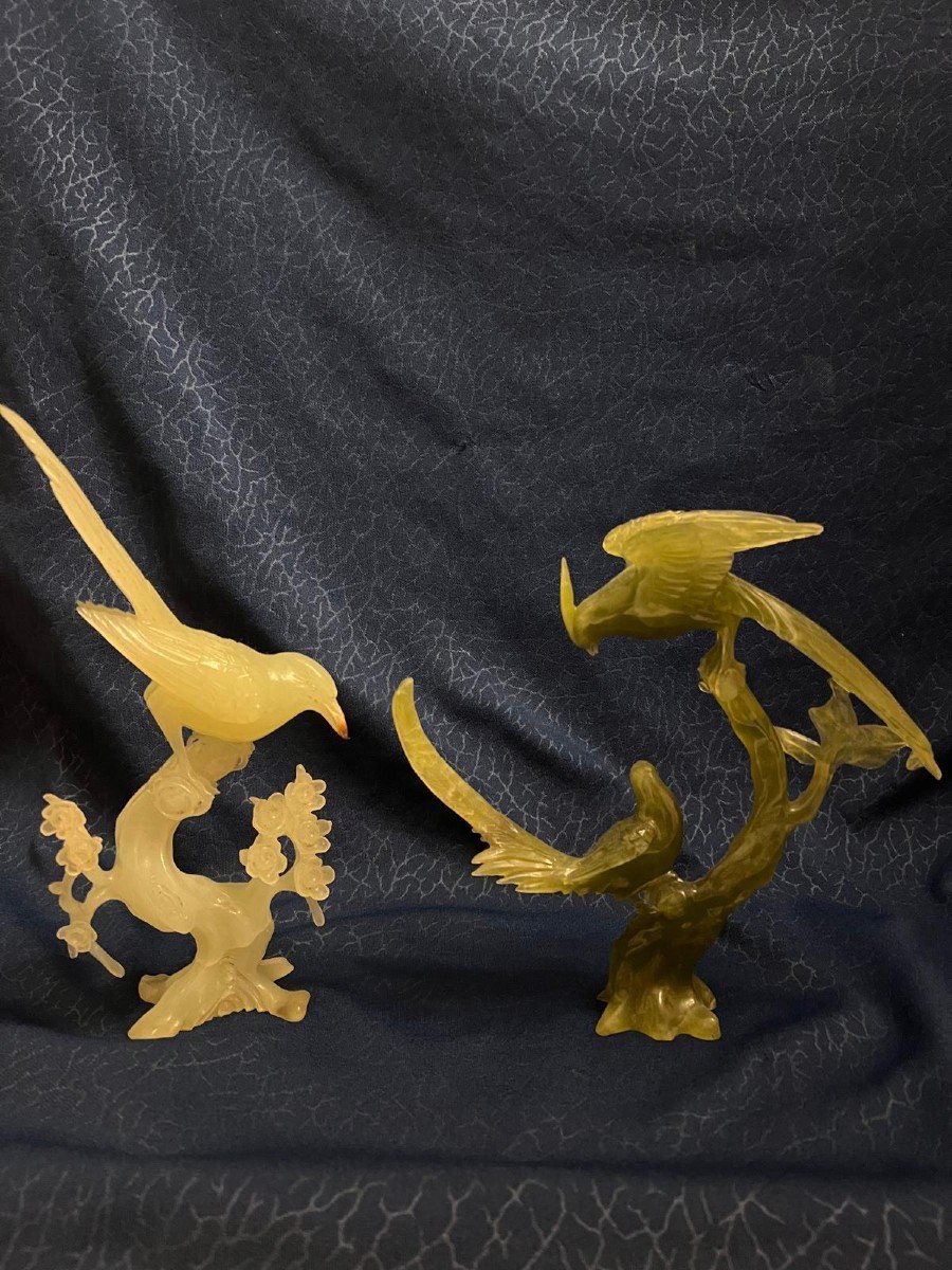 Birds 2 In Jade H. 22 X 24cm And H.26x15cm
