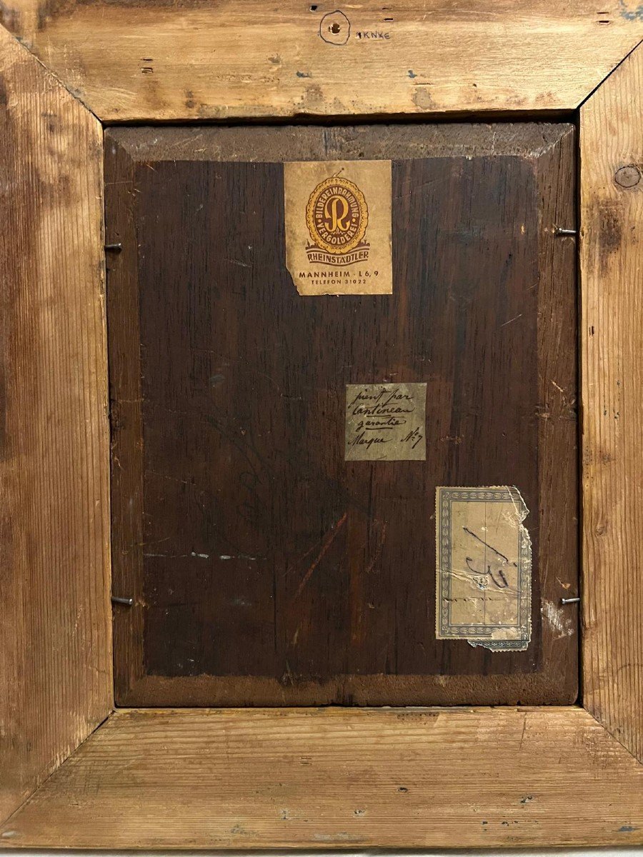 Tableau Signé Illisible, école Du Nord, Les Joueurs Cartes,  Huile Sur Bois. -photo-4