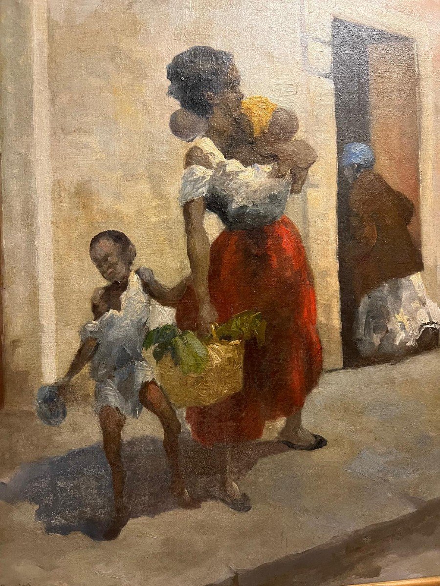 Painting Mother And Her Baby, Malagasy. Oil On Canvas. -photo-2