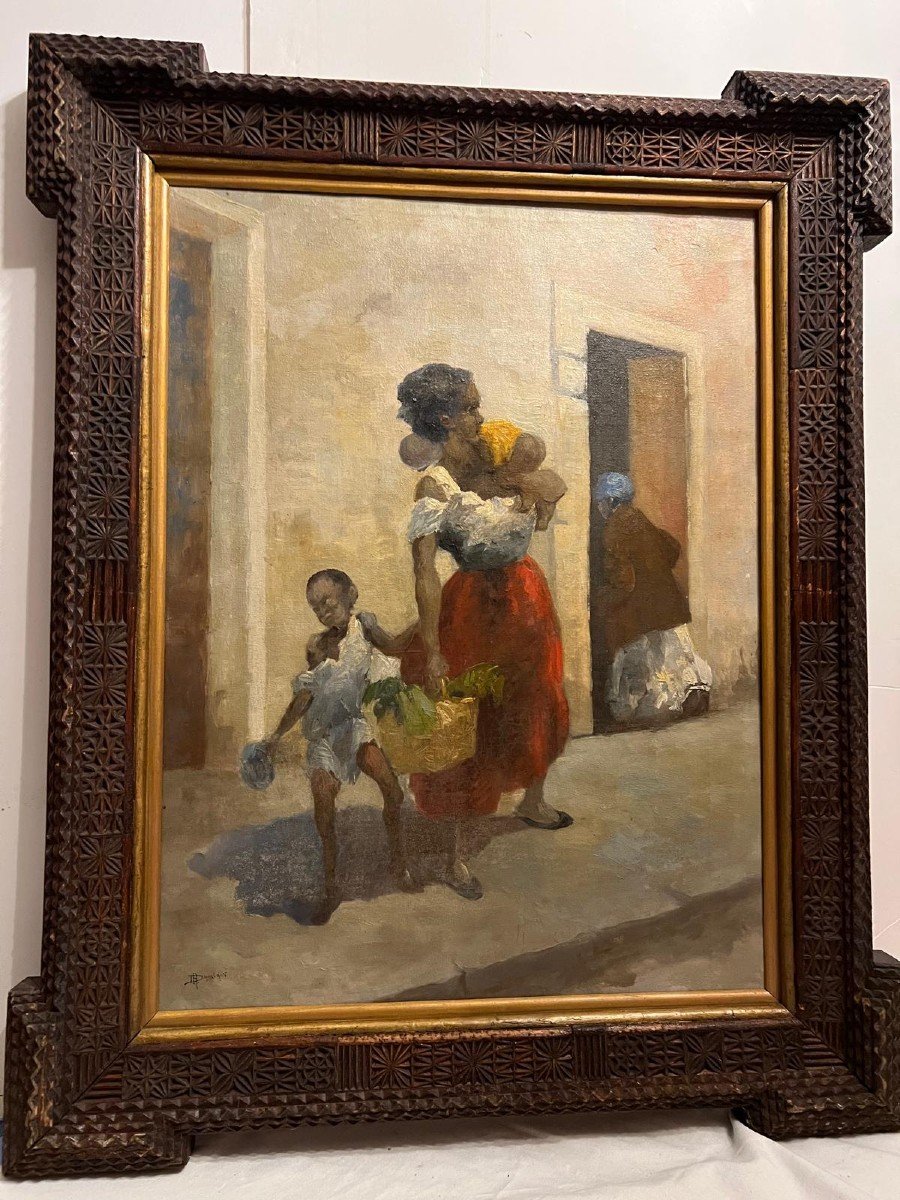 Painting Mother And Her Baby, Malagasy. Oil On Canvas. -photo-3