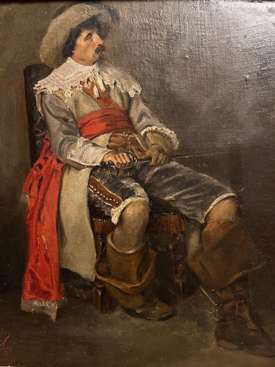 Tableau Soldat à l'épée, Signé, Franz Amling 1853-1894.  Huile Sur Toile. -photo-2