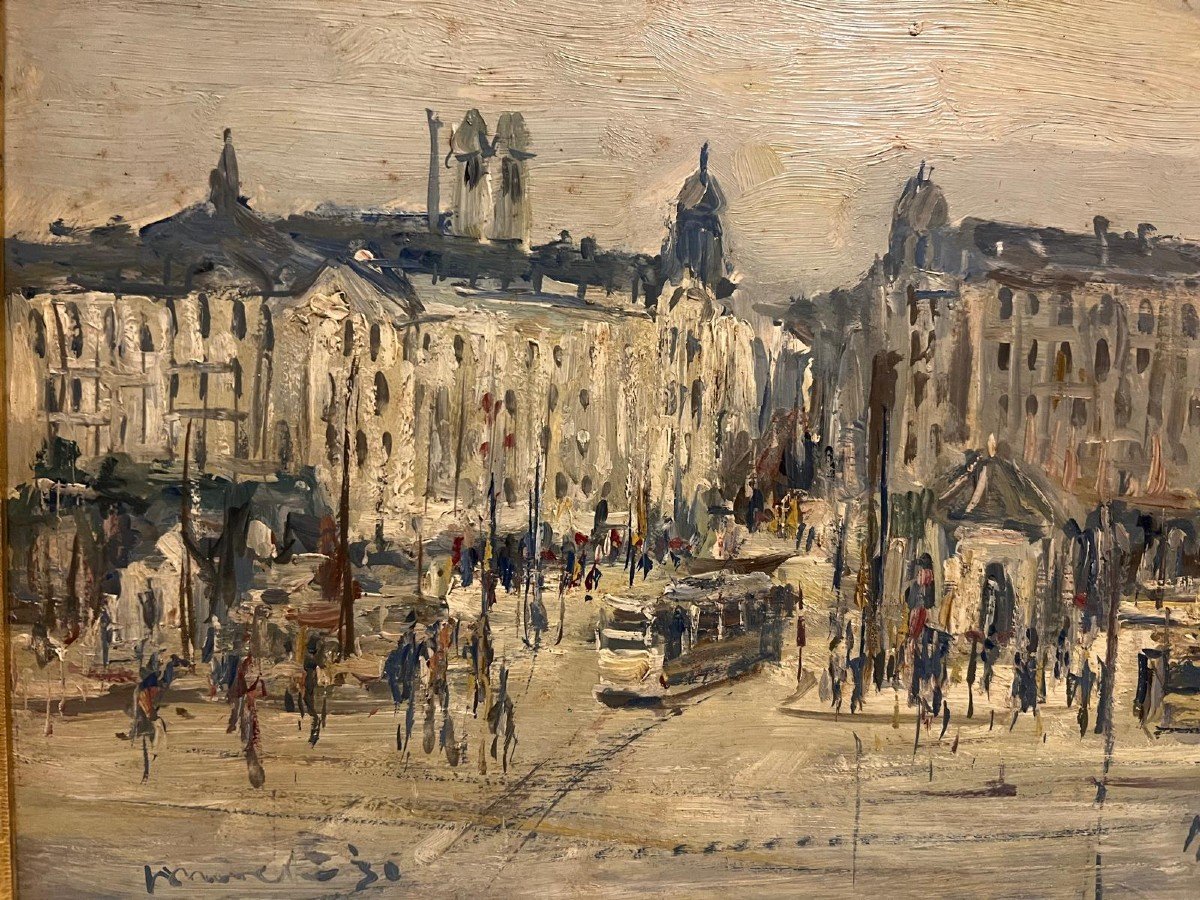Painting Signed M. Soutine. Animated City, Oil On. -photo-1