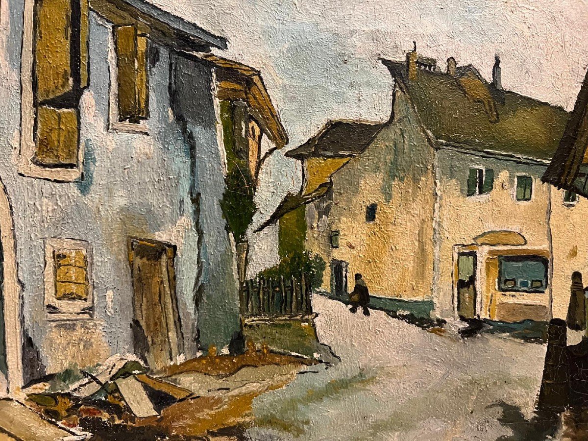 Tableau, Village Paysage,  Digne d'Un Bon Peintre,  Huile Sur Toile. -photo-2